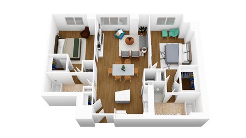 a 3d floor plan of a room with furniture and a table